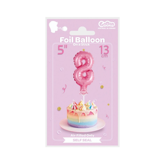 Balon foliowy na patyczku ,,Cyfra 8" wys. 13cm różowa BC-5RO8 GoDan