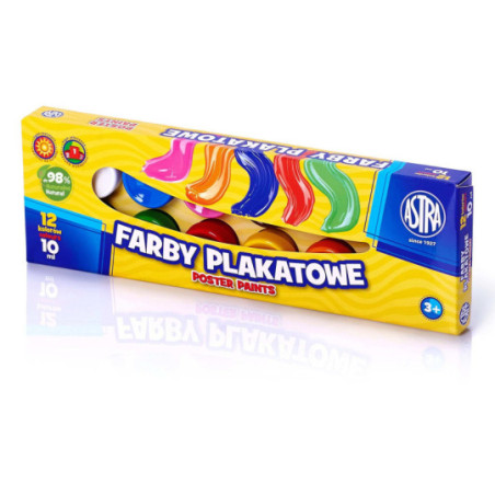 Farby plakatowe Astra 12 kolorów - 10 ml 