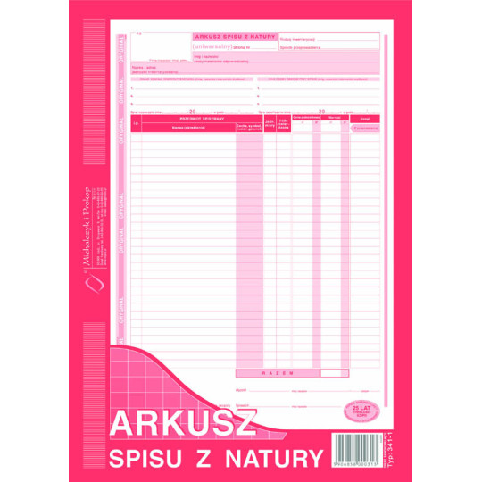 Arkusz spisu z natury MiP 341-1 A4 (wielokopia)