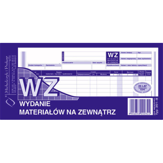 Wydanie materiału na zewnątrz WZ MiP 351-8 1/3 A4