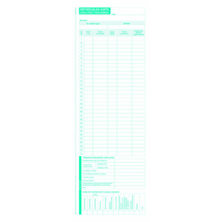 Indywidualna karta czasu pracy pracownika MiP 531-0 1/2 A4