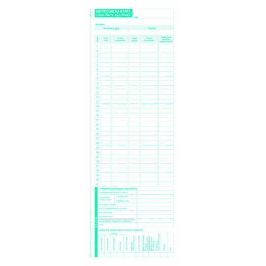 Indywidualna karta czasu pracy pracownika MiP 531-0 1/2 A4