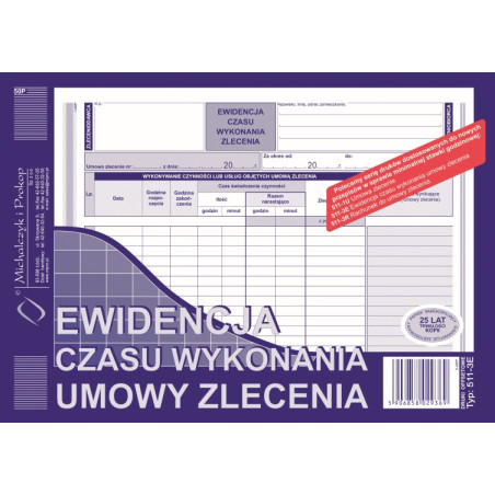 Ewidencja czasu wykonania umowy zlecenia MiP 511-3E A5