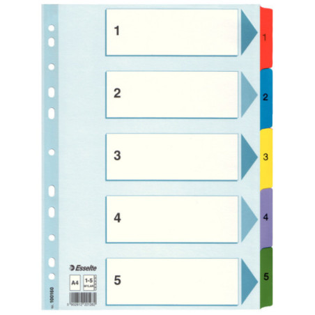 Przekładki numeryczne Esselte Mylar A4/1-5 kolorowe