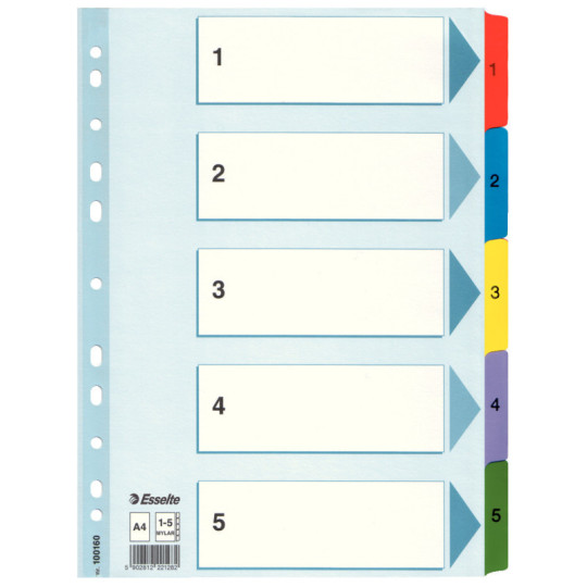 Przekładki numeryczne Esselte Mylar A4/1-5 kolorowe