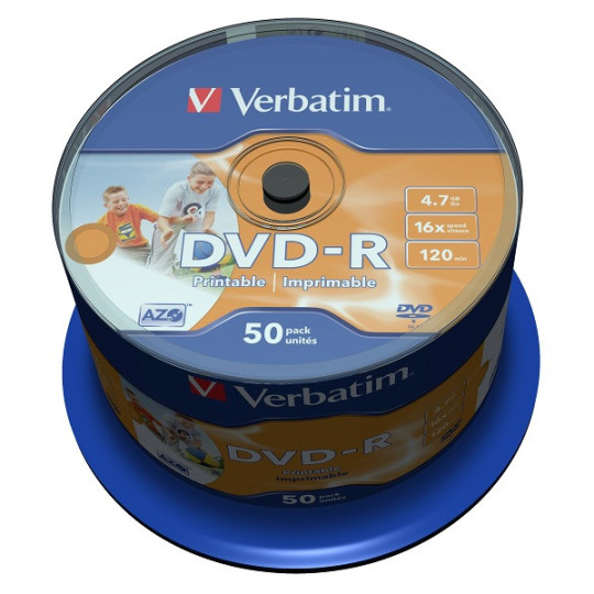 Płyta DVD-R Verbatim 4,7GB x16 Cake Nadruk Printable 50szt.