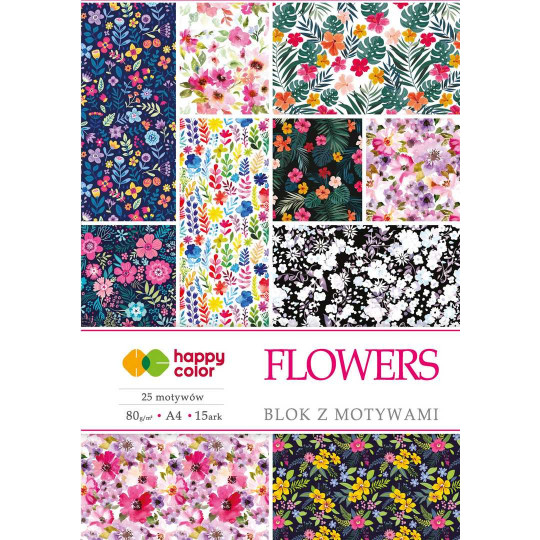 Blok z motywami Flowers A4/15ark 80g Happy Color