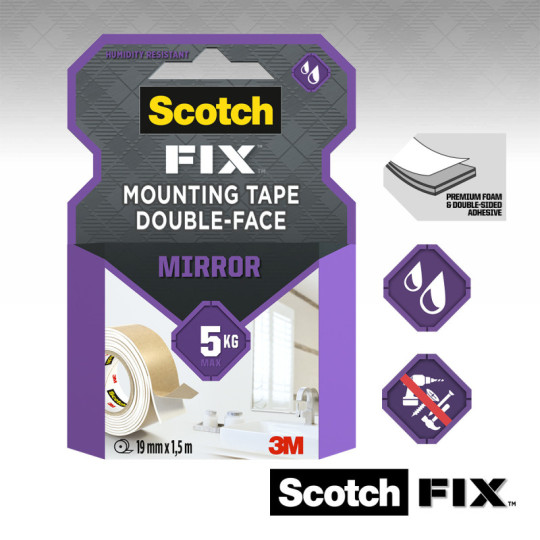 Taśma montażowa dwustronna do luster i łazienki 19mm x 5m Scotch-Fix