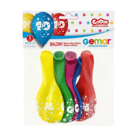 Balony Premium z cyfrą "10" śr. 30 (5szt) GS110/10 Godan