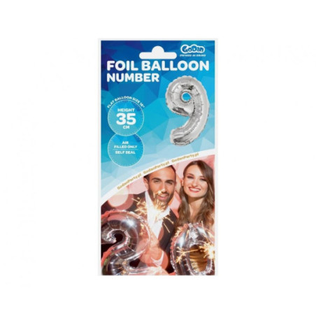 Balon foliowy ,,Cyfra 9" srebrna 35cm GoDan