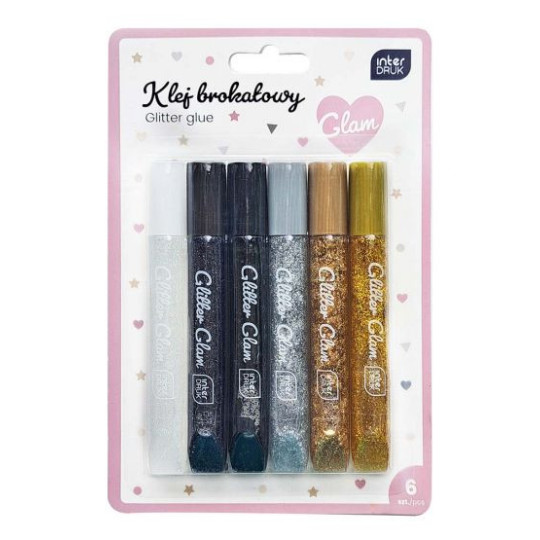 Klej brokatowy do dekoracji 6X10,5ml GLAM  Interdruk