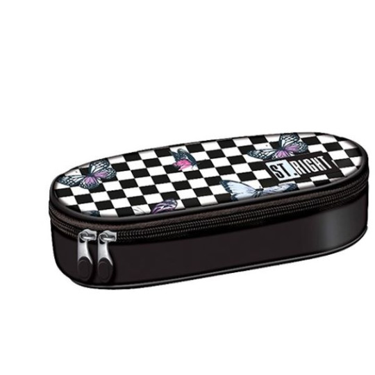 Piórnik saszetka usztywniona z wewnętrzną klapką Stright PC-01 Chessboard Butterflies Majewski