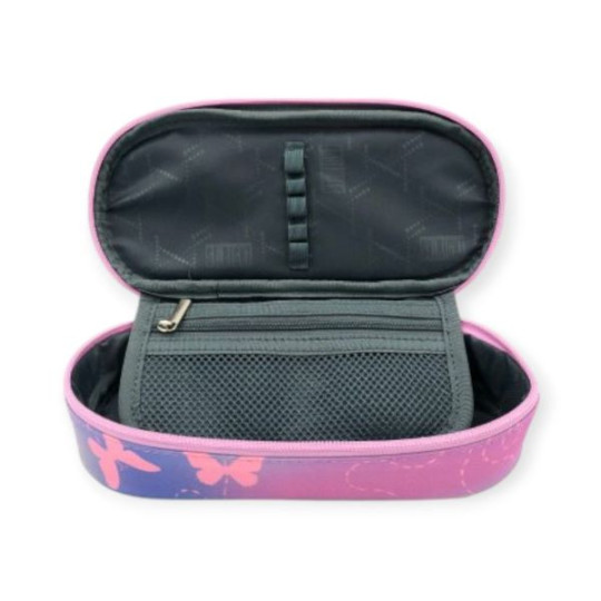 Piórnik saszetka usztywniona z wewnętrzną klapką Stright PC-01 Pink Butterflies Majewski