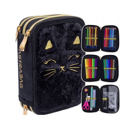 Piórnik JUMBO potrójny z wyposażeniem ASTRABAG Fluffy Kitty Black AC31 Astra Piórnik JUMBO potrójny z wyposażeniem ASTRABAG Fluffy Kitty Black AC31 Astra