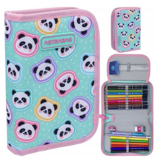 Piórnik pojedynczy jednoklapkowy z wyposażeniem ASTRABAG Minty Pandas AC11 Astra