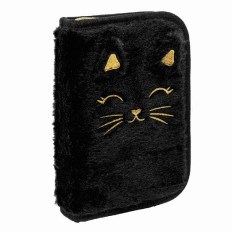 Piórnik pojedynczy jednoklapkowy z wyposażeniem ASTRABAG Fluffy Kitty Black AC11 Astra