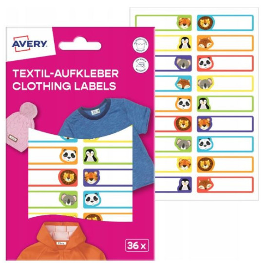 Naklejki na ubrania 45x13 36szt zwierzątka ETVET36A Avery