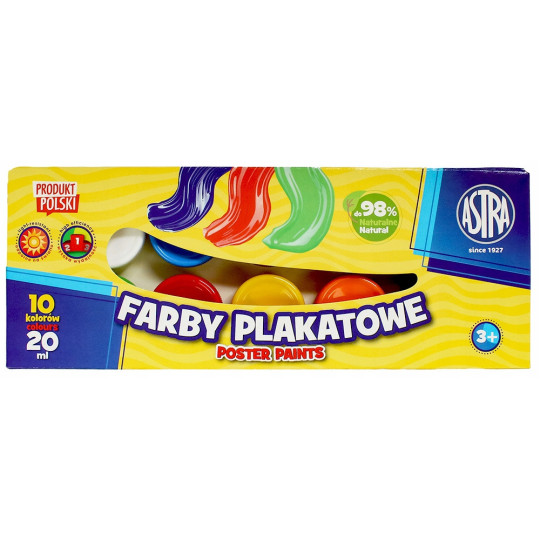 Farby plakatowe Astra 10 kolorów - 20 ml Farby plakatowe Astra 10 kolorów - 20 ml